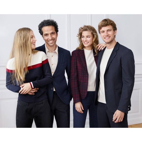 Iness de la Fressange burgundy and navy plaid wool blazer size XXS - Picture 8 of 8